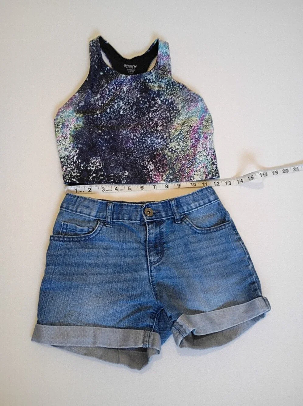 Old Navy Girls PowerSoft Galaxy Crop Top 10/12 & PLACE Denim Shorts Set Size 10